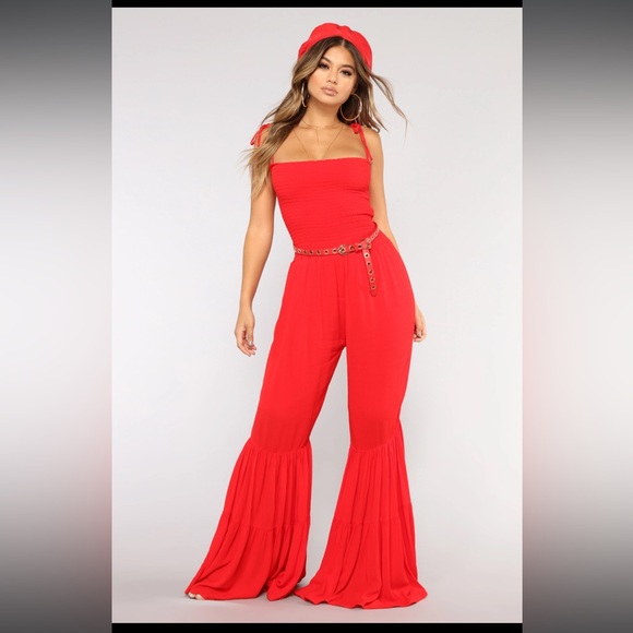 Red Linen Jump Suit - Picture 4 of 8